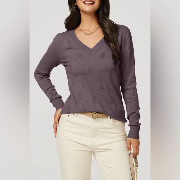 💜Arach & Cloz Sweater V Neck Casual Pullover Cozy Gray Purple - Size XL - Picture 1 of 10